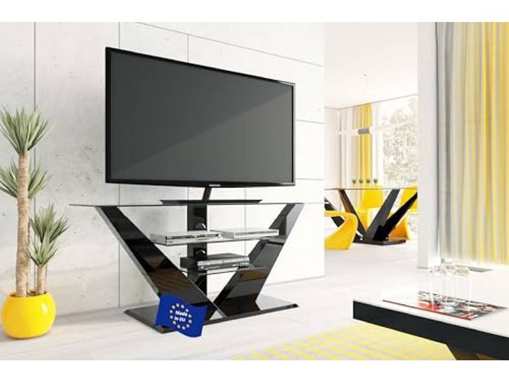 designimpex Design TV Schrank HL-111 Schwarz Hochglanz Glas LED TV Möbel TV Rack TV Ständer Fernsehtisch