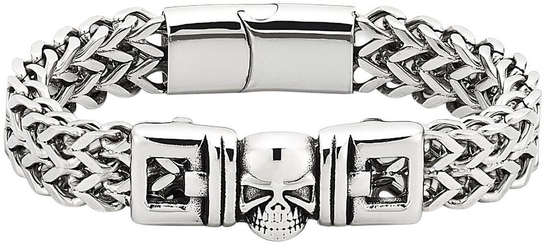 Edelstahlarmband BRUNO BANANI "Schmuck Geschenk Armschmuck Edelstahl mit Totenkopf-Motiv", silber (edelstahlfarben), Armbänder, Damen, 22cm, Edelstahl, Edelstahlarmband edelstahlfarben 22cm, Edelstahl
