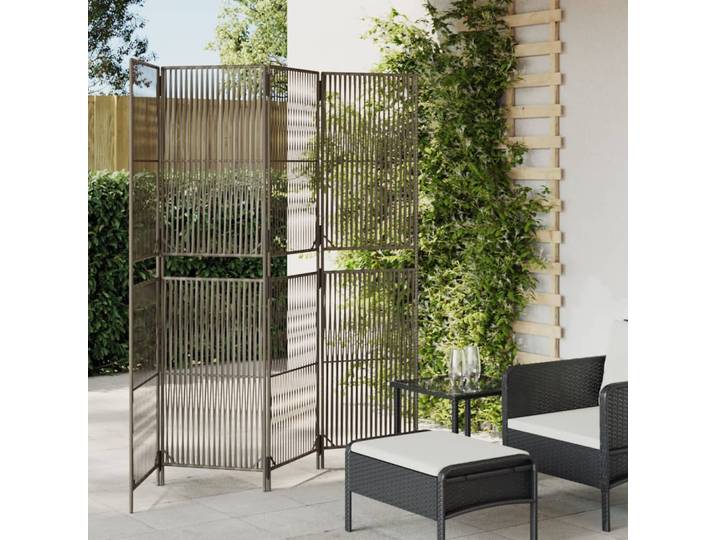 vidaXL Paravent 4-tlg. Grau Poly Rattan