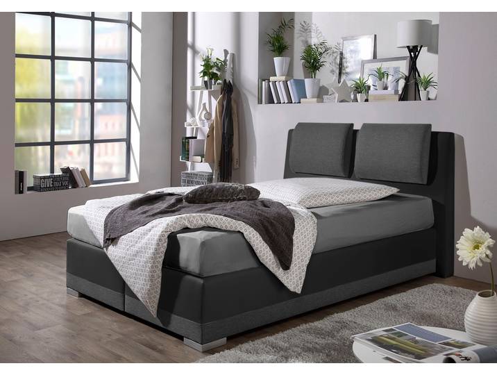 Boxspringbett, Strukturstoff, Anthrazit, 152×212 cm, Verstellbare Kopfstütze, Maintal