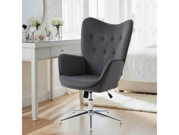 HOMCOM Fauteuil Pivotant Velours Gris Foncé Réglable avec Bascule
