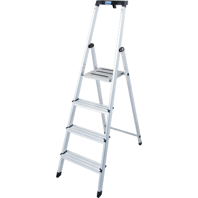 Stehleiter KRAUSE "Safety", grau (aluminiumfarben), B:45cm H:11cm L:160cm, Aluminium, Leitern, Aluminium, 1x4 Stufen, Arbeitshöhe ca. 285 cm