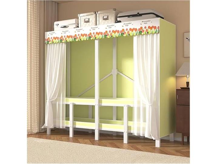 MmcdylyhEU Tragbarer, Faltbarer Kleiderschrank Mit Abdeckung – L-Kleiderständer for Schlafzimmer, Stilvoller Kleidungsorganisator, Mantelaufbewahrungslösung(Green,130cm/51.2inch)