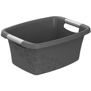 Rotho Wäschekorb Flowers, anthrazit, mit Griffen, aus Kunststoff, 39,5 x 17,5 x 29,4 cm, 12 Liter