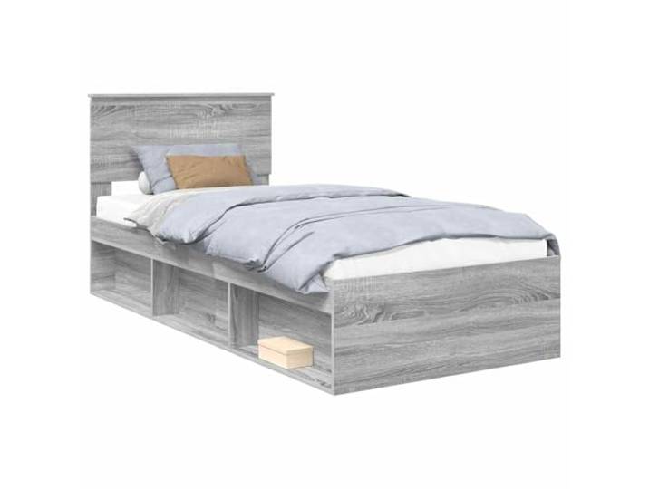 PUGYNBK Bettgestell aus Holz, Grau, Sonoma, 90 x 200 cm Fester Lattenrost, Kopfteil aus Kiefernholz, robuste Struktur, minimalistischer Stil