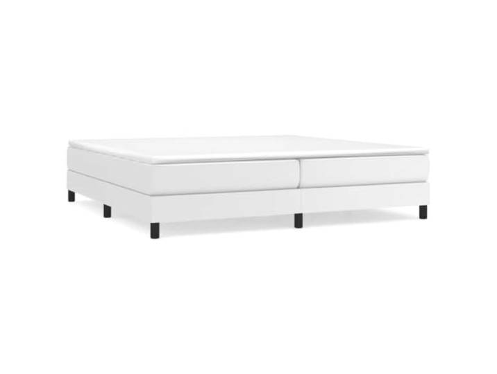 PUGYNBK Boxspringbett aus Kunstleder, Weiß, 200 x 200 cm Gefederte Federn, mittlere Festigkeit, weicher Schutz, Holzlatten, einfache Reinigung