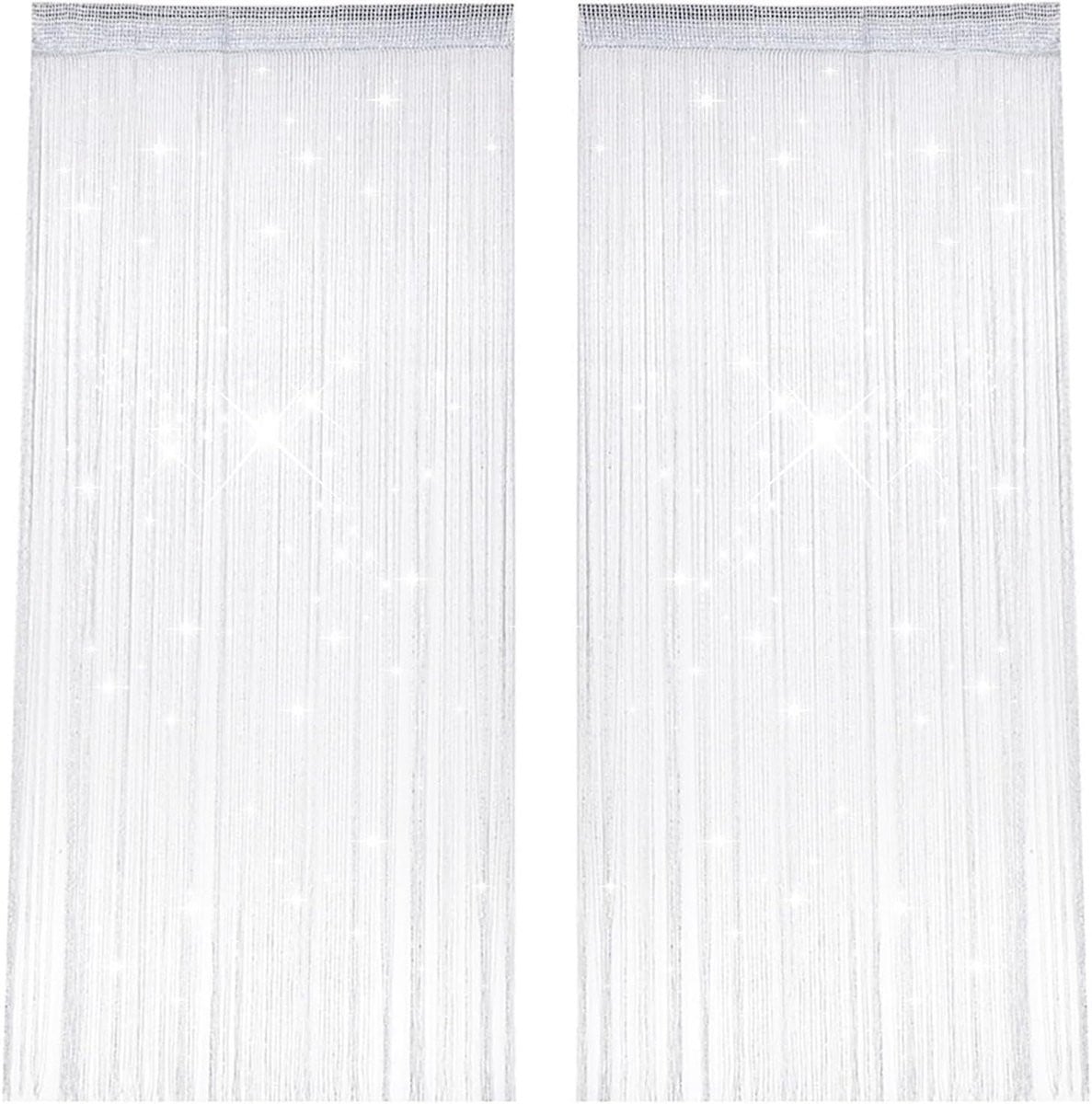Wit Draadgordijn Set met Kwastjes voor Ruimteverdeling - Transparant - 100 x 200 cm