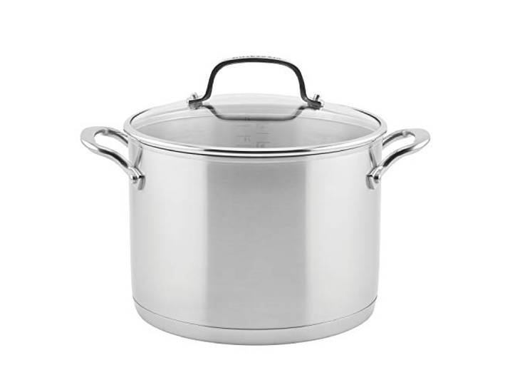 KitchenAid Suppentopf mit Deckel, 3-lagig, gebürsteter Edelstahl, 8 Quart Kochen mit gleichmäßiger Hitze, Kochtopf, Gumbo-Topf, spülmaschinengeeignet, backofenfest bis 260°C, gebürsteter Edelstahl