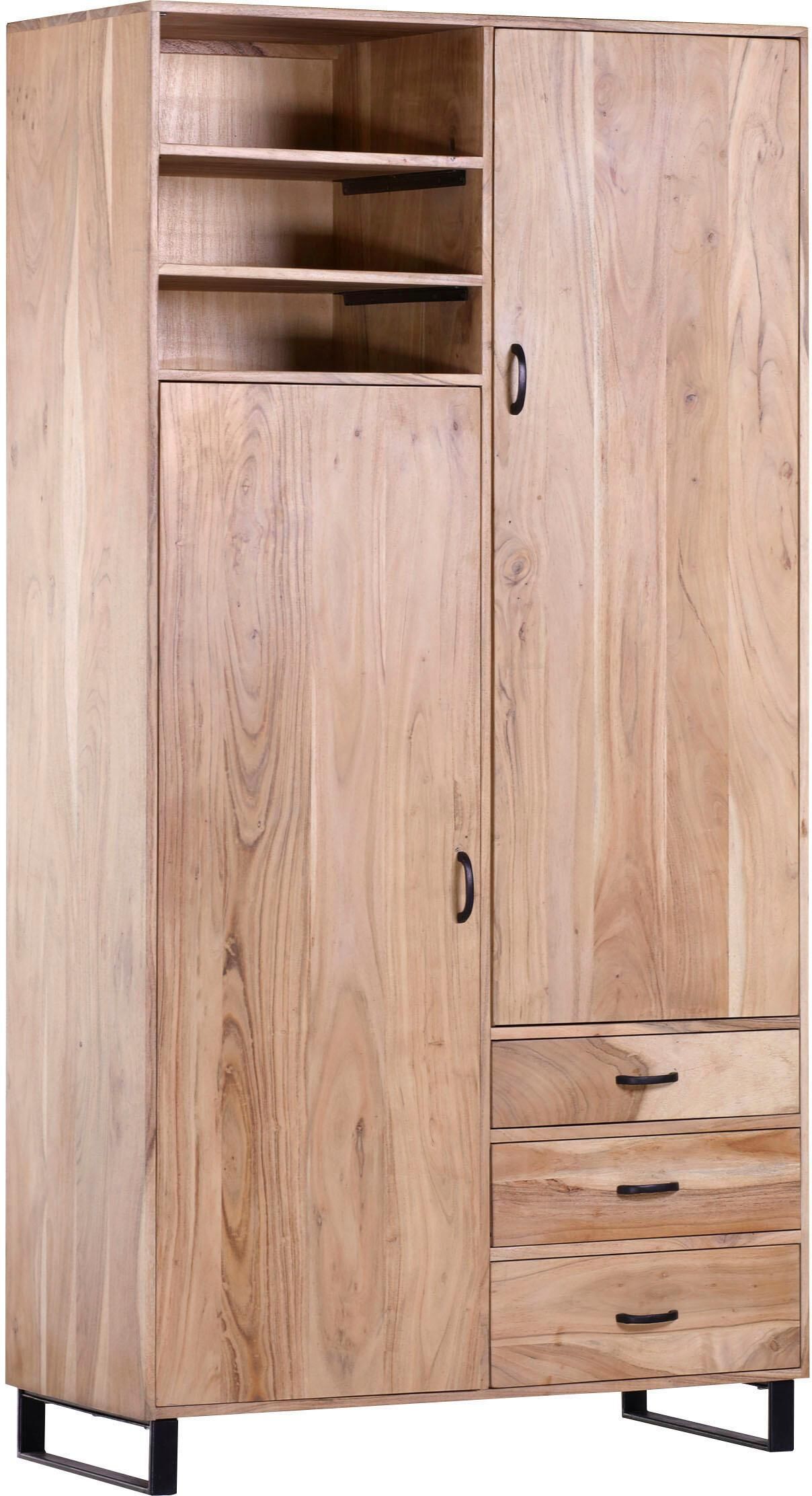 Stauraumschrank GUTMANN FACTORY "Georgia", beige (natur), B:100cm H:195cm T:47cm, Massivholz, Schränke, Stauraumschrank, aus massivem Akazienholz, Höhe 195 cm