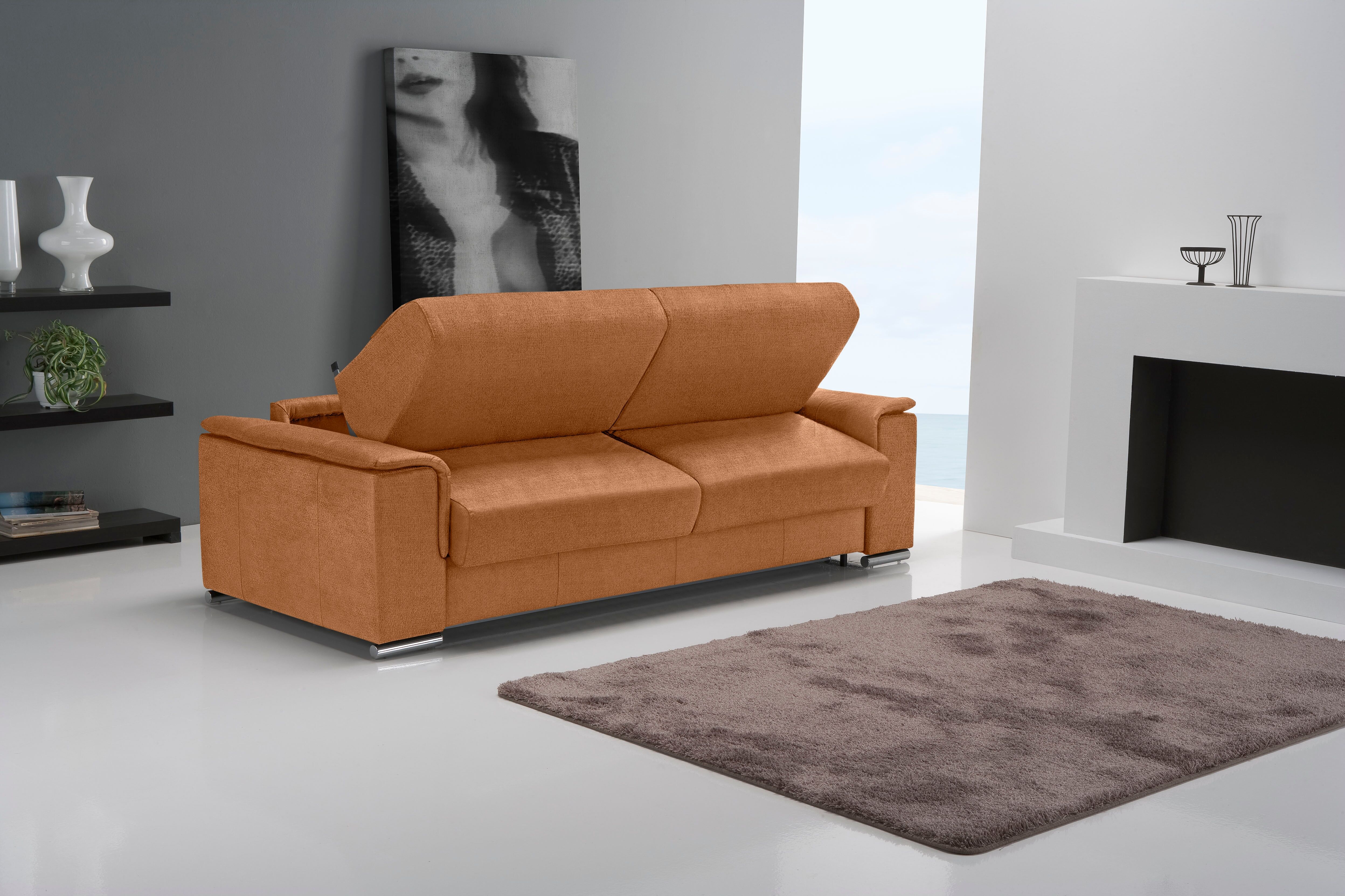 Schlafsofa EGOITALIANO "Cecilia, modern & elegant, erstklassiger Sitzkomfort, Dauerschläfer", braun (cognac), B:234cm H:85cm T:102cm, Luxus-Micofaser Lederoptik (100% Polyester) ist ein neues technisches Gewebe mit einem visuellen und taktilen Aspekt, der