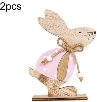 Inspired Deals 2PCS Easter Bunny Decor Wooden Rabbit Ornaments For Spring Home & Table Decoration powdered Flower