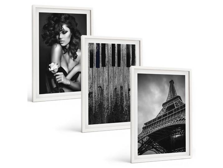 Tulup Bilder SET 3er Set - 40x60 cm Weißer Rahmen - Porträt einer Frau mit einer Eiffel-Rose, Kunststoff, Rechteckig, 40x60 cm, Fotografie, Bilder & Rahmen, Bilder