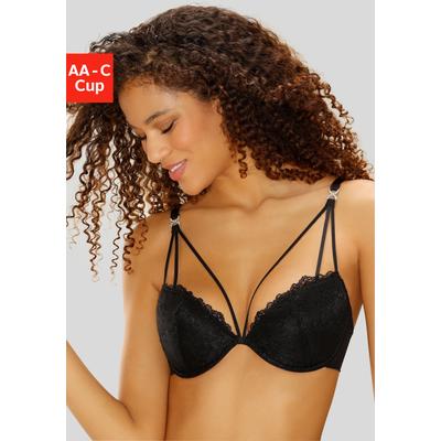 Push-up-BH LASCANA "BH mit Bügel, Spitzen-BH, mit verführerischer Bänder-Optik", Damen, Gr. 80, Cup C, schwarz, Spitze, Obermaterial: 60% Polyamid, 35% Polyester, 5% Elasthan, BHs Push-up-BH, als Dessous-Set kombinierbar, sexy Unterwäsche, sexy Dessous