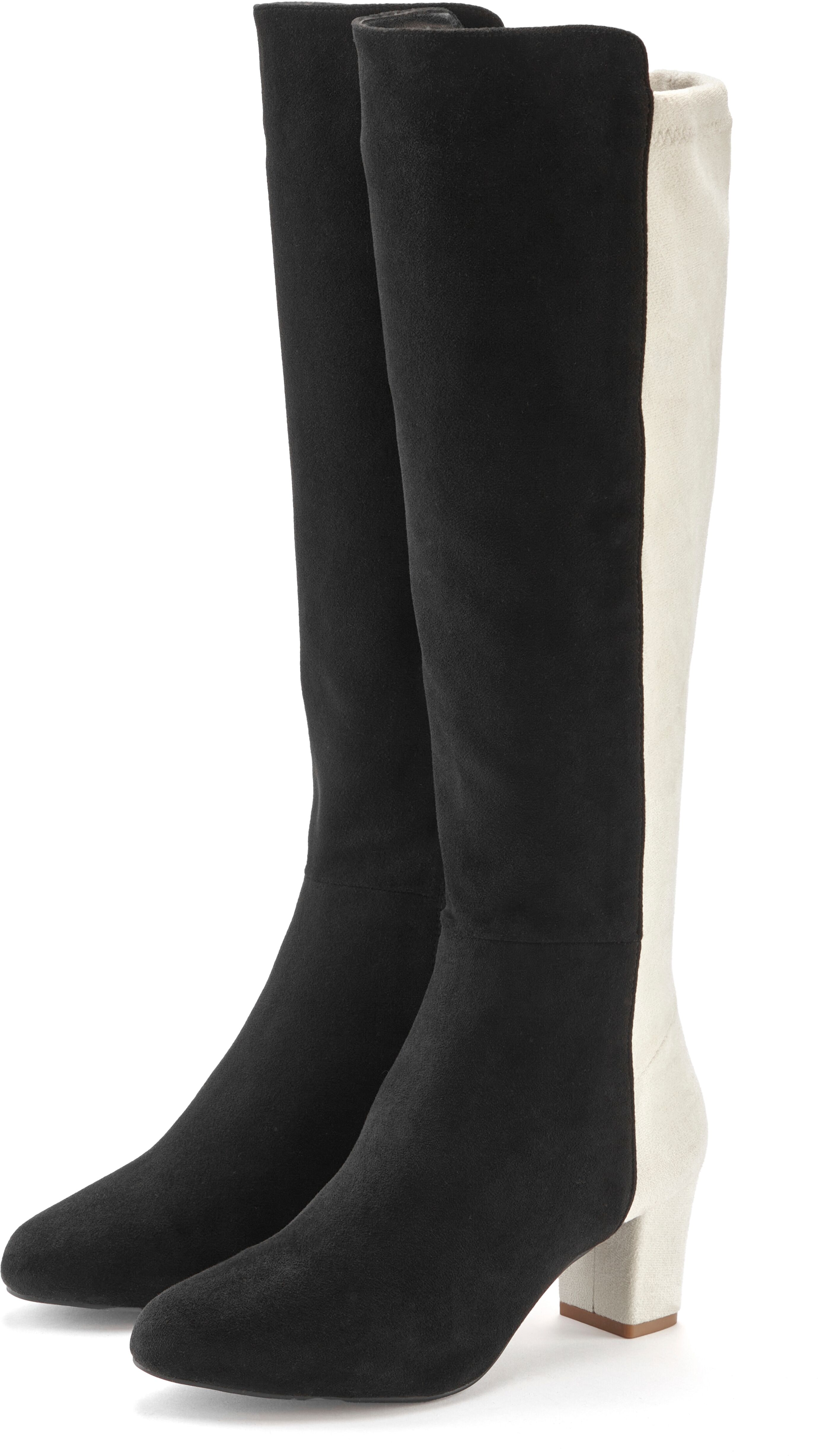 Stiefel LASCANA "Langschaftstiefel, Stiefelette", Damen, Gr. 39, Lederimitat, Normalschaft, schwarz (schwarz, weiß), Obermaterial: 100% Textilmaterial. Decksohle: 100% Lederimitat. Futter: 100% Lederimitat. Laufsohle: 100% Synthetik, mehrfarbig, Basic,fes