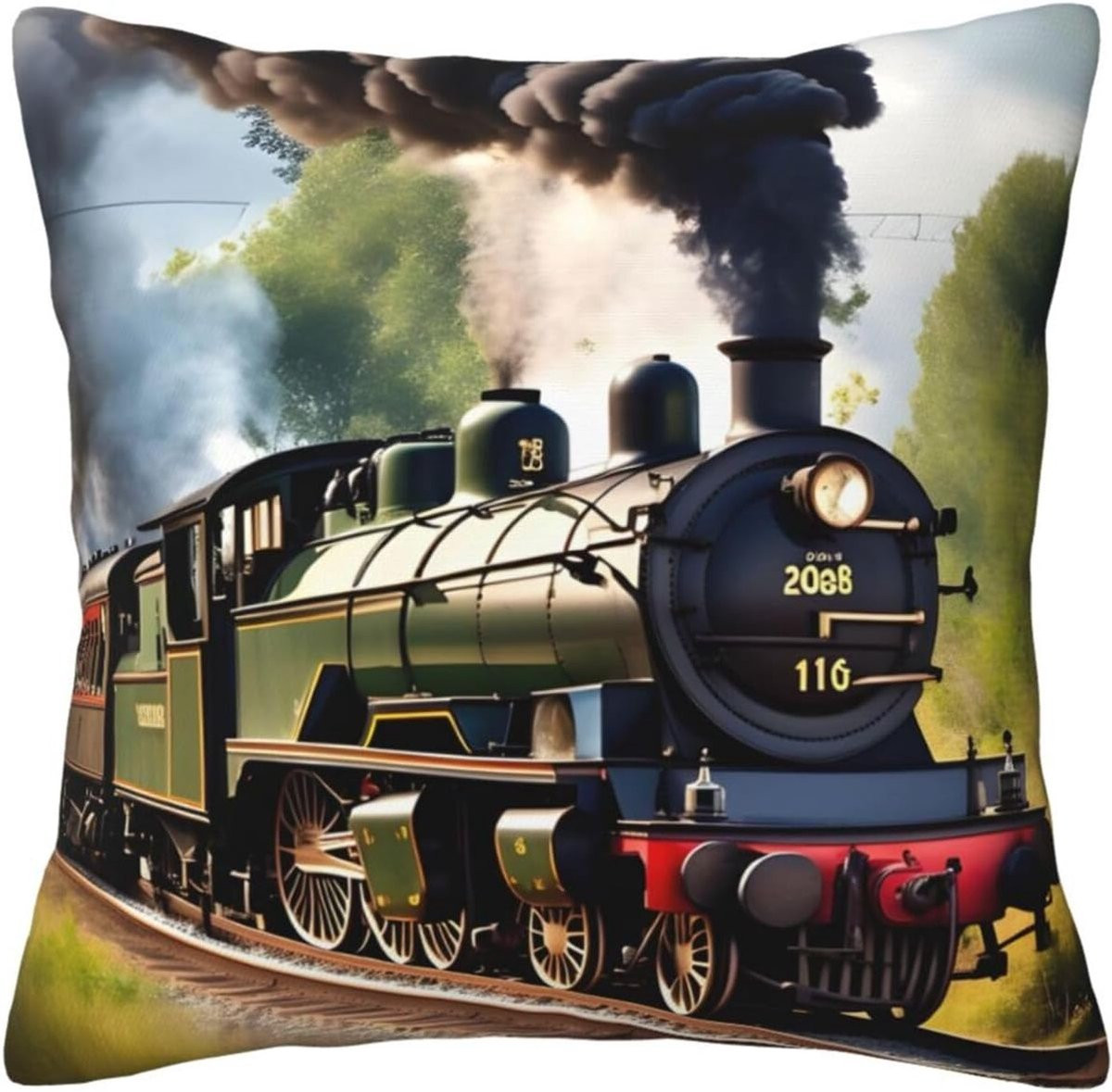 Sierkussen Vierkant Steam Kleine Trein - Decoratief Kussen met Onzichtbare Rits - 30 x 30 cm