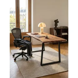 Schreibtisch Massivholz Baumkante Trapezgestell, Akazie 120x60x76 cm