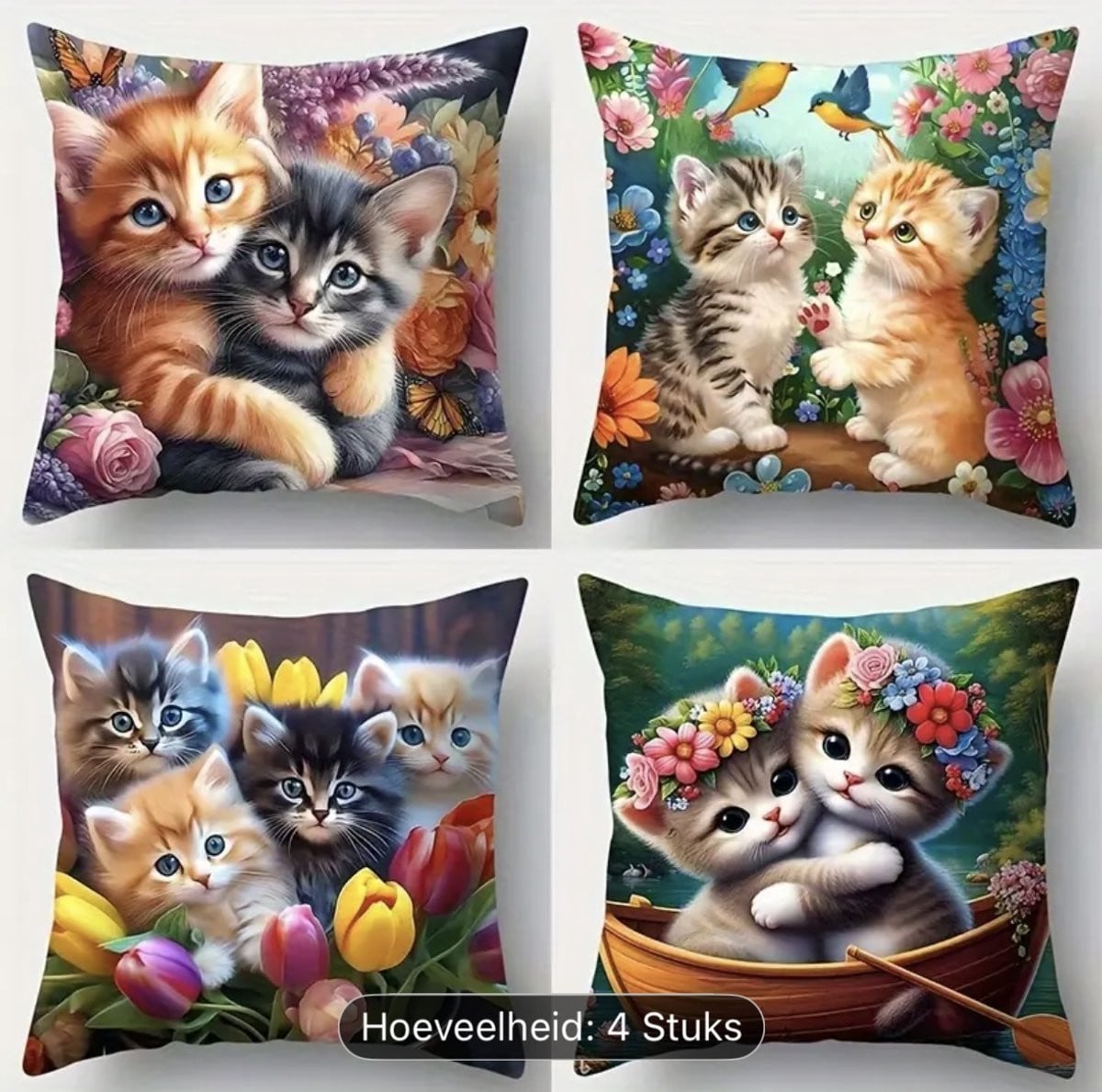 Set van 4 kussenslopen met schattige kattenprint
