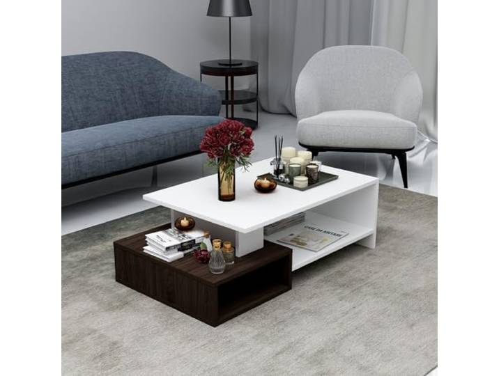 Homidea DUX Couchtisch - Moderner Wohnzimmertisch in trendigem Design mit extra Ablagefläche aus Holzwerkstoff (Weiß/Nussbaum)