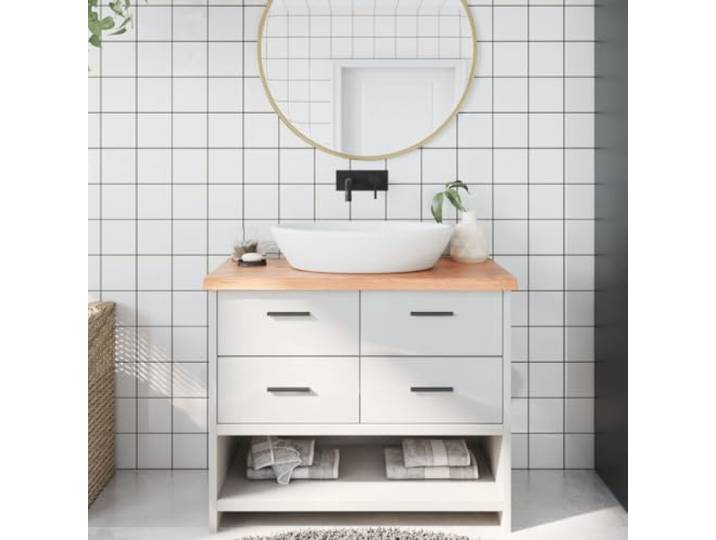 KPOTUERTU Waschtischplatte Aus Massivem Eichenholz 100x40x2-4 cm Behandelt Massivholz, Naturkante, lackierte Oberfläche, vielseitig als Tisch oder Regal nutzbar