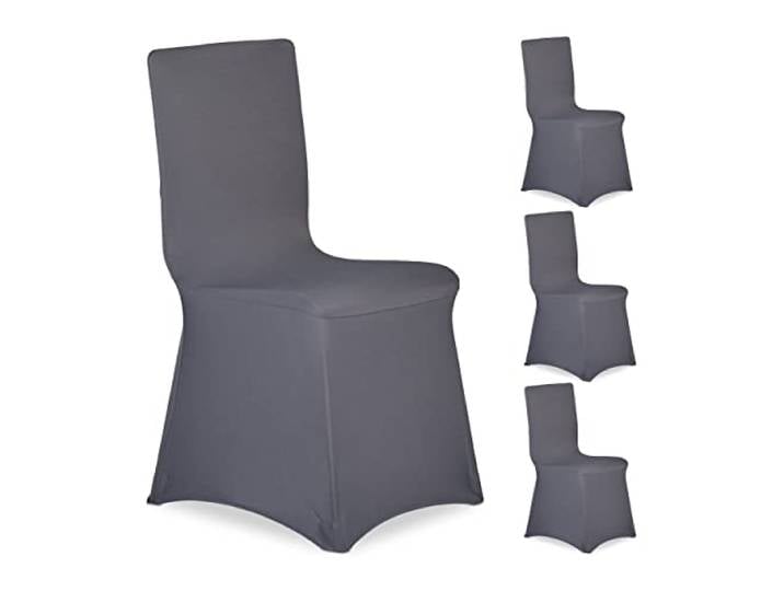 Relaxdays Housses de Chaise\, Lot de 4\, Extensible\, Universel\, Lavable\, décoration de Mariage\, Banquet\, Anthracite