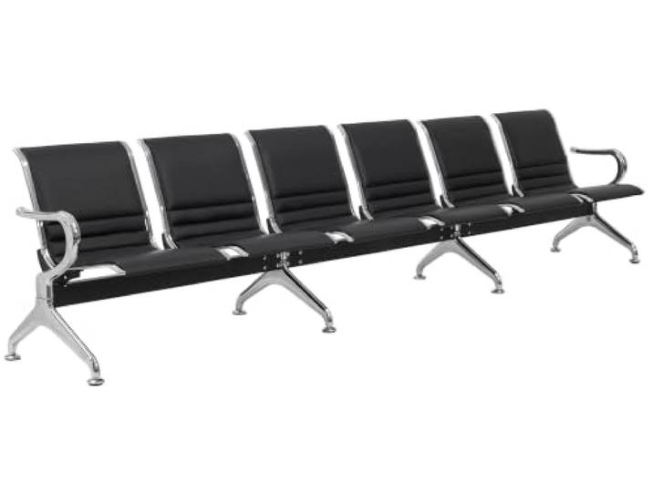 CLP Wartebank 6-Sitzer Airport-Stil Frankfurt, Sitzbank Flur mit Lehne, ergonomische Sitzschalen Lederoptik, Sitze bis jeweils 150 kg belastbar Farbe schwarz