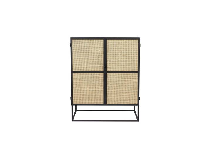 Commode en rotin beige, portes avec insert rotin tissé, 1 étagère