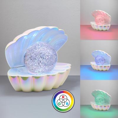 REALITY LEUCHTEN LED Tischleuchte "SHELLY, Deko Tischlampe in Muschelform mit RGB Farbwechsel, 0,8W 15Lm", bunt (perlmuttweiß), 1, H: 14,5cm, 1 Stk., Leuchten, Muschel Tischlampe mit Glitzerkugel und Farbwechsel inkl USB-Ladekabel, LED Tischleuchte
