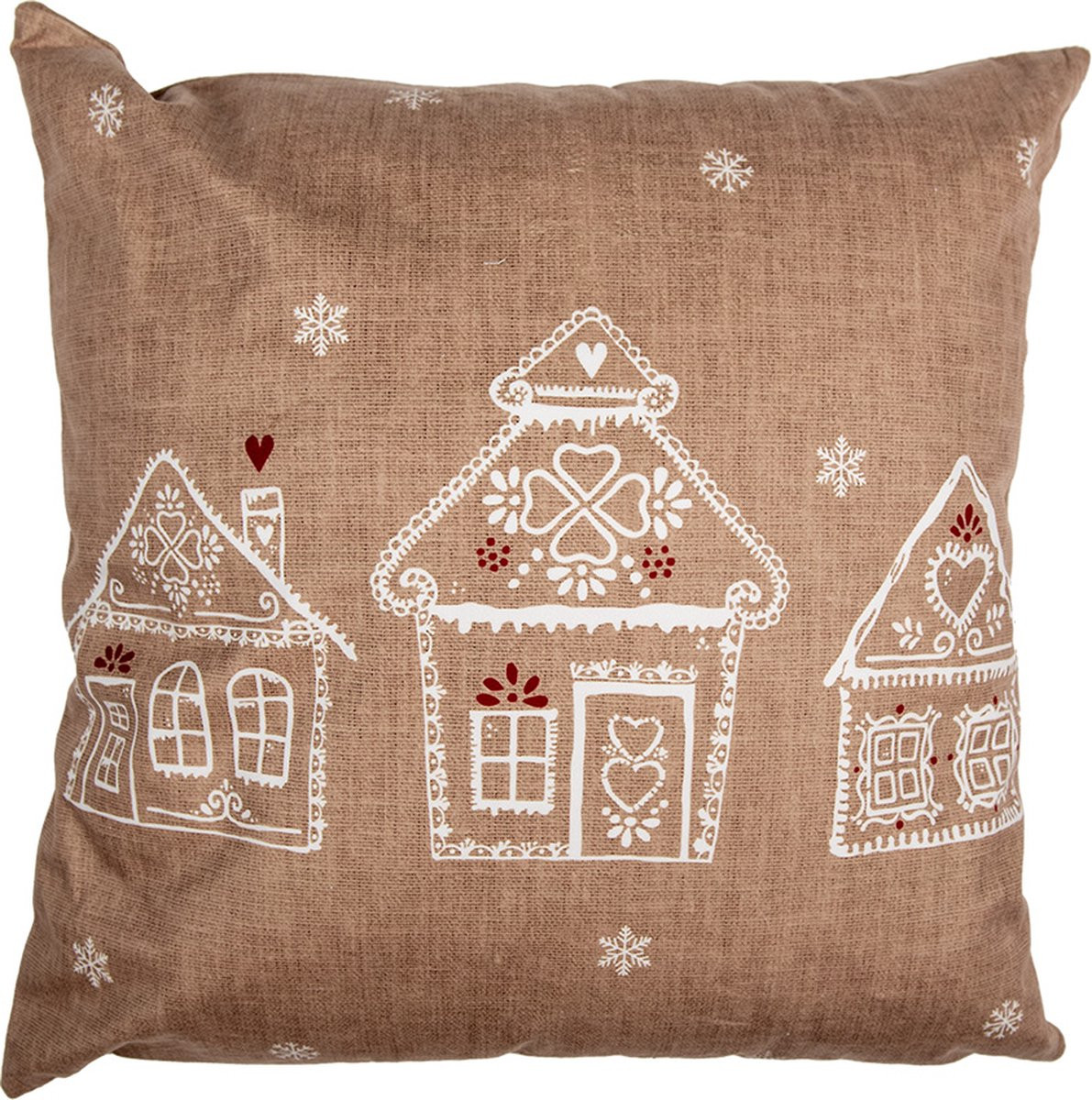 Clayre & Eef Kussenhoes Gingerbread House Bruin Polyester 45x45 cm