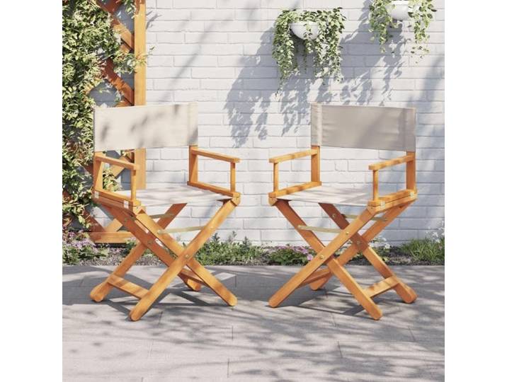 Chaises de Réalisateur Pliables Lot de 2 Blanc Crème 53 x 47 x 90 cm en bois d'acacia massif pour Balcon et Terrasse 90159