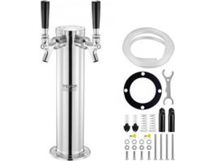 VEVOR Kit Colonne à Bière Pression à Double Robinet, Distributeur de Bière Boisson en Acier Inoxydable, Tireuse à Bière avec Tubes PRÉ-assemblés et Tiges de Robinet à Fermeture Automatique, Bar, Café