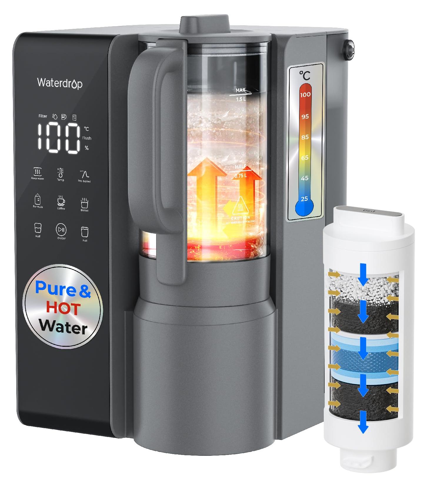 Tisch-RO-Wasserfilter mit Heißwasser, 4,5 L, 6-stufig, Glaskanne