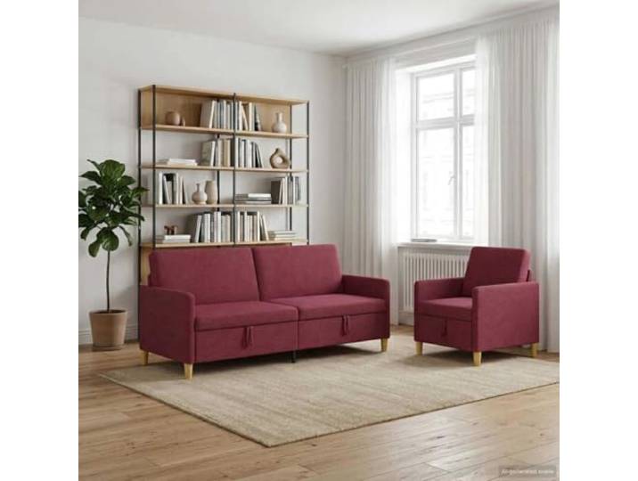 KTHLBRH Sofa-Set mit Stauraum, 2-teilig, Weinrot, Polyester Abnehmbarer Sitz, Metallgestell, 4-Sitzer, abnehmbarer Bezug