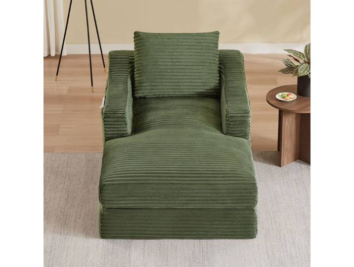 Fauteuil convertible 1 place AESVAR en velours côtelé vert design double couche