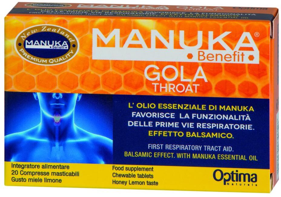 OPTIMA NATURALS Srl Manuka Benefit Gola Throat - Integratore per le Vie Respiratorie - 20 Compresse