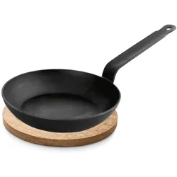 4x Lyoneser Pfanne Ø 24 cm, Eisen Bratpfanne + 4x Holzuntersetzer