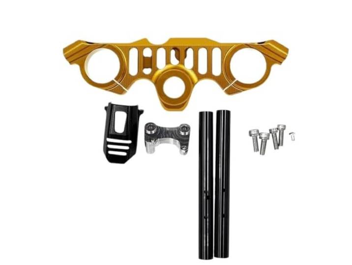 Obere Gabelbrücke， Für CF 675SRR Motorrad Gabel Senkung Gabelbrücke Ende Obere Klemme Lenker Griff Bar Gabelführung Gabelbrücke，(Gold-1Set)
