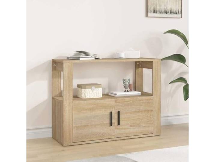 RJPLMFV Anrichte Eiche Sonoma, 80 x 30 x 60 cm, Holz Regal und Türen, staubdichte Aufbewahrung, Oberseite für Dekoration, Wandbefestigung inklusive
