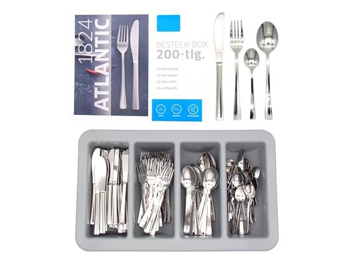 Gastro Besteckset 200-teilig – 18/10 Edelstahl 2,5 mm Extra Stark, Hochglanz Poliert, je 50× Messer, Gabel, Löffel & Kaffeelöffel – Gastronomie-Qualität inkl. Besteckkasten