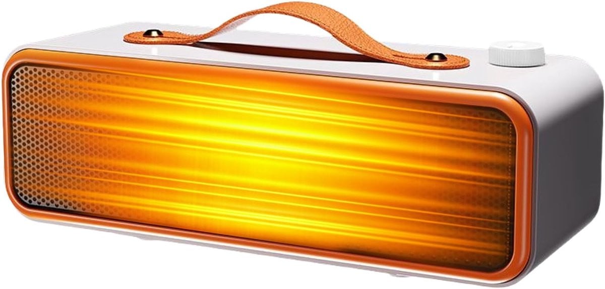 Draagbaar elektrisch mini-verwarmingstoestel met kantelbeveiliging, wit/oranje
