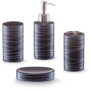 Zeller Badaccessoires-Set 18252, 4-teilig, aus Keramik, schwarz