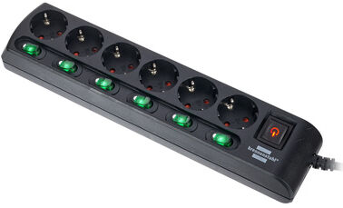 Brennenstuhl 6-Way Socket Device Switchs BK Noir