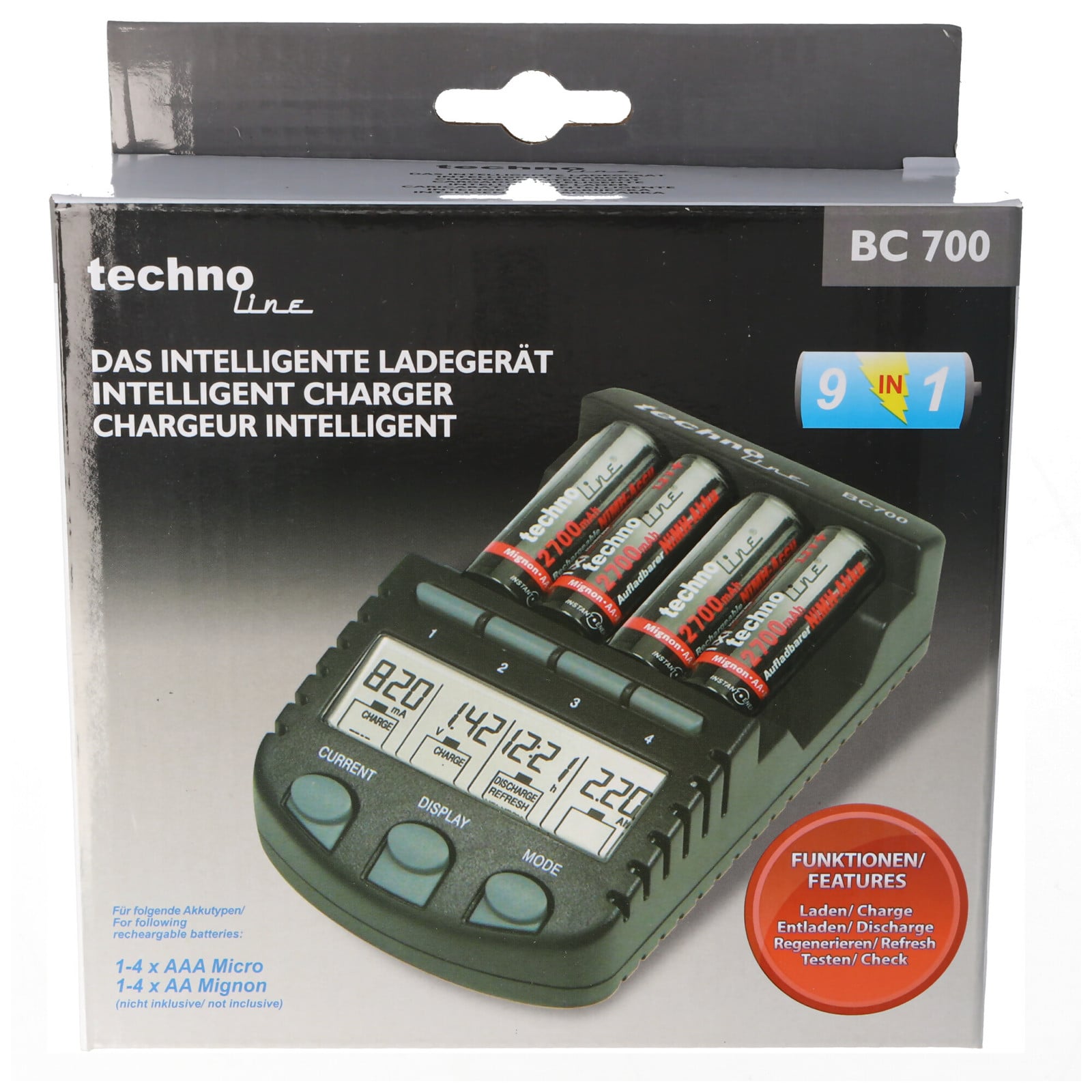 Technoline Sneloplader met ontlaadfunctie en LCD-display