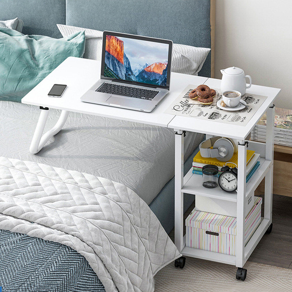 Inbox Zero Adjustable Height and Foldable Iron Computer Desk White/White 88cm W X 28cm D