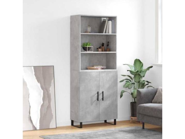 RJPLMFV Anrichte, hoch, betongrau, 69,5 x 34 x 180 cm, aus technischem Holz Wohnzimmermöbel, Schrankaufbewahrung, Metallbeine, Wandbefestigung inklusive