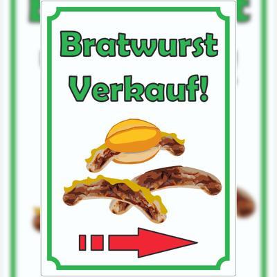 HB-Druck Bratwurst Werbeaufkleber Aufkleber Hochkant mit Pfeil rechts A7 (74x105mm)