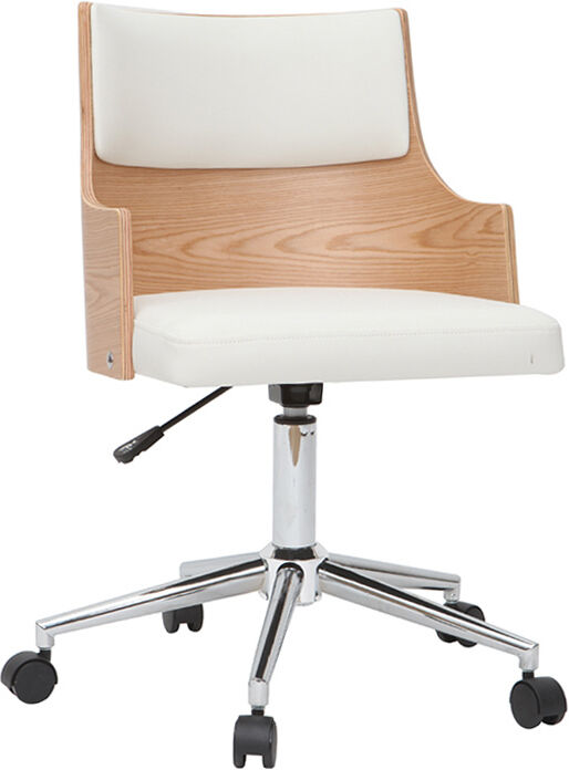 Miliboo Design-Bürostuhl weiß und helles Holz mit integriertem Kissen MAYOL