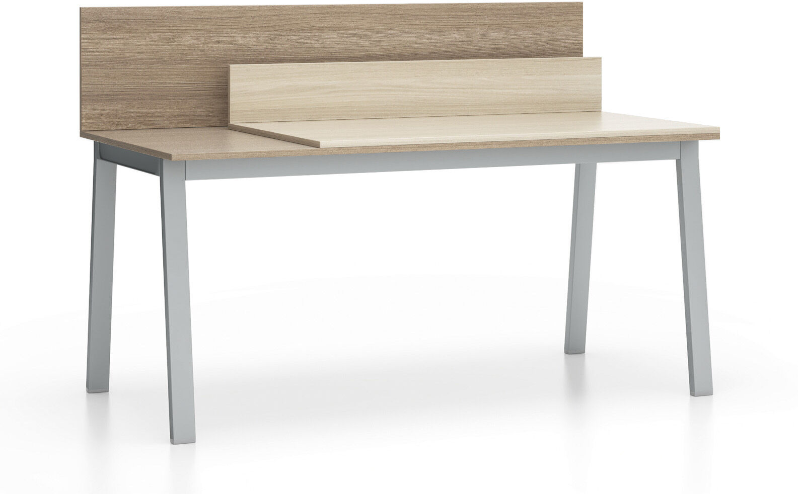 PLAN Büroschreibtisch SINGLE LAYERS, 160x80 cm, mit Schiebeplatte und Trennwänden, Eiche natur/Eiche gebeizt