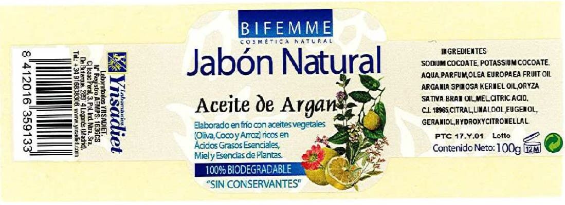 Bifemme Jabón Natural de Aceite de Argán 100 g