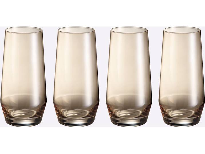 Gläser-Set, beige (transparent), B:7,5cm H:14,5cm, Glas, Trinkgefässe, Gläser-Set