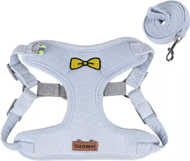 Inspire Curations BowPaw Reflective Small Dog Harness Vest With Leash Cute, Breathable & Secure Fit blue l